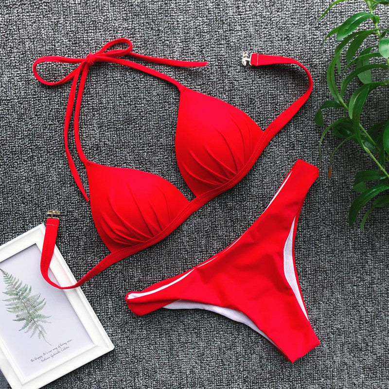 Women's Push-Up Halter Bra Cup Bikini Set