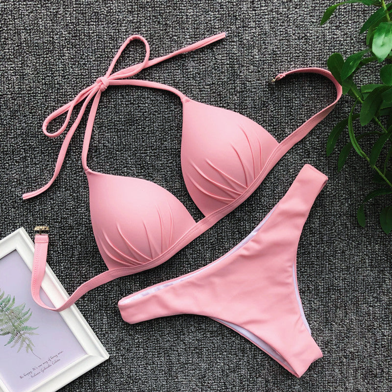 Women's Push-Up Halter Bra Cup Bikini Set