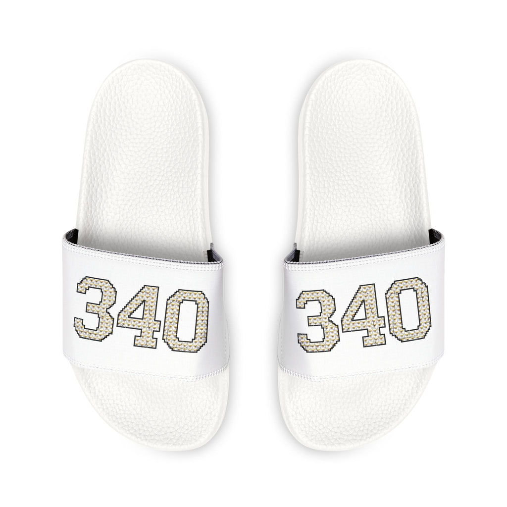Men's Slide Sandals — White 340 Embroidered Pool Slides