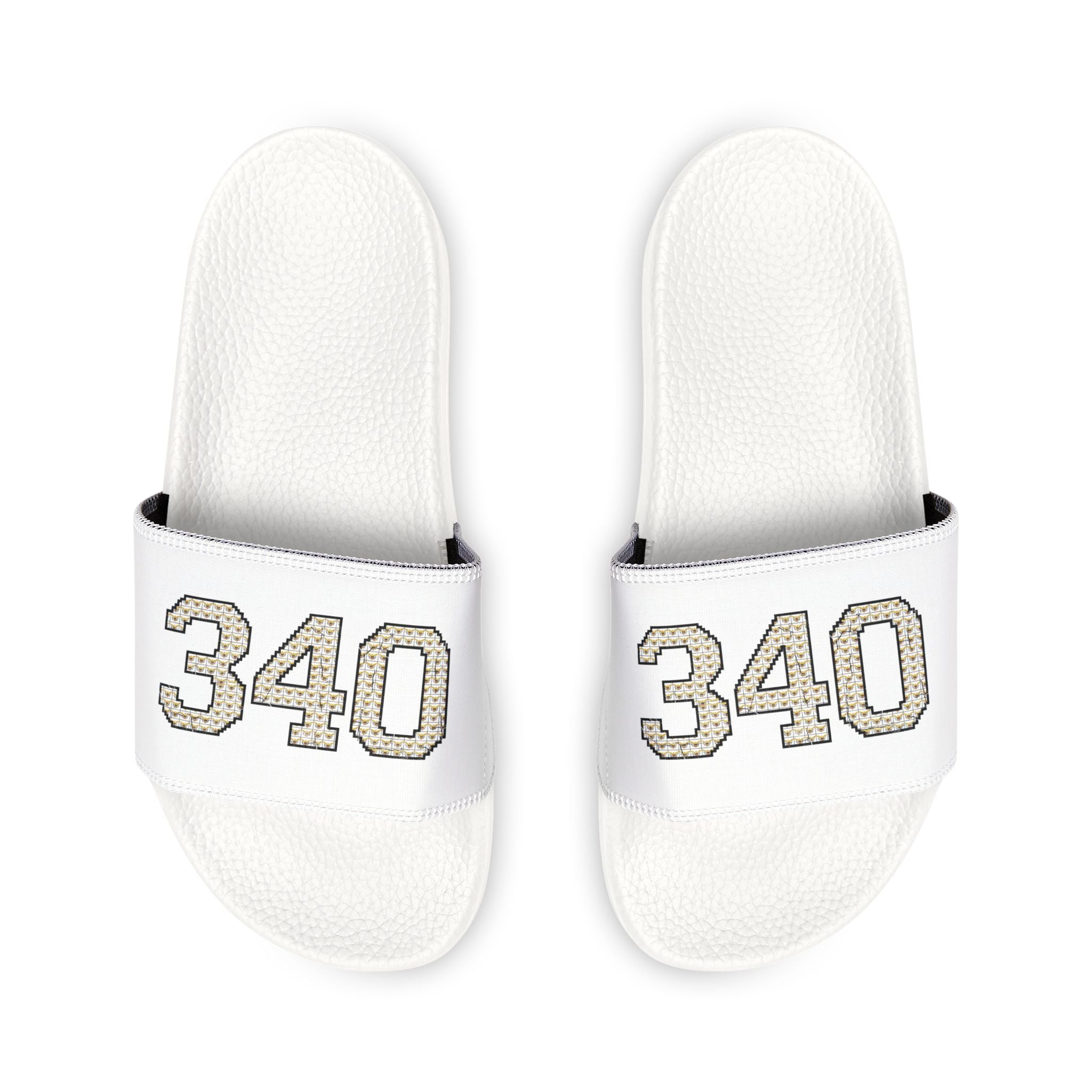 Men's Slide Sandals — White 340 Embroidered Pool Slides