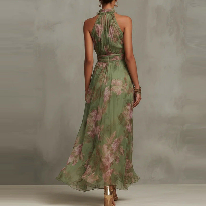 Women's Mesh Floral Print Bodycon Long Dress