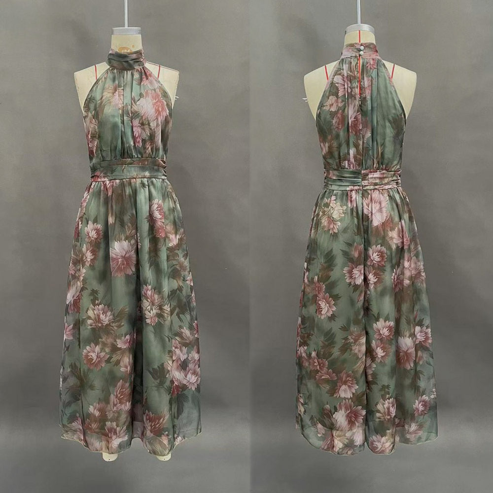 Women's Mesh Floral Print Bodycon Long Dress