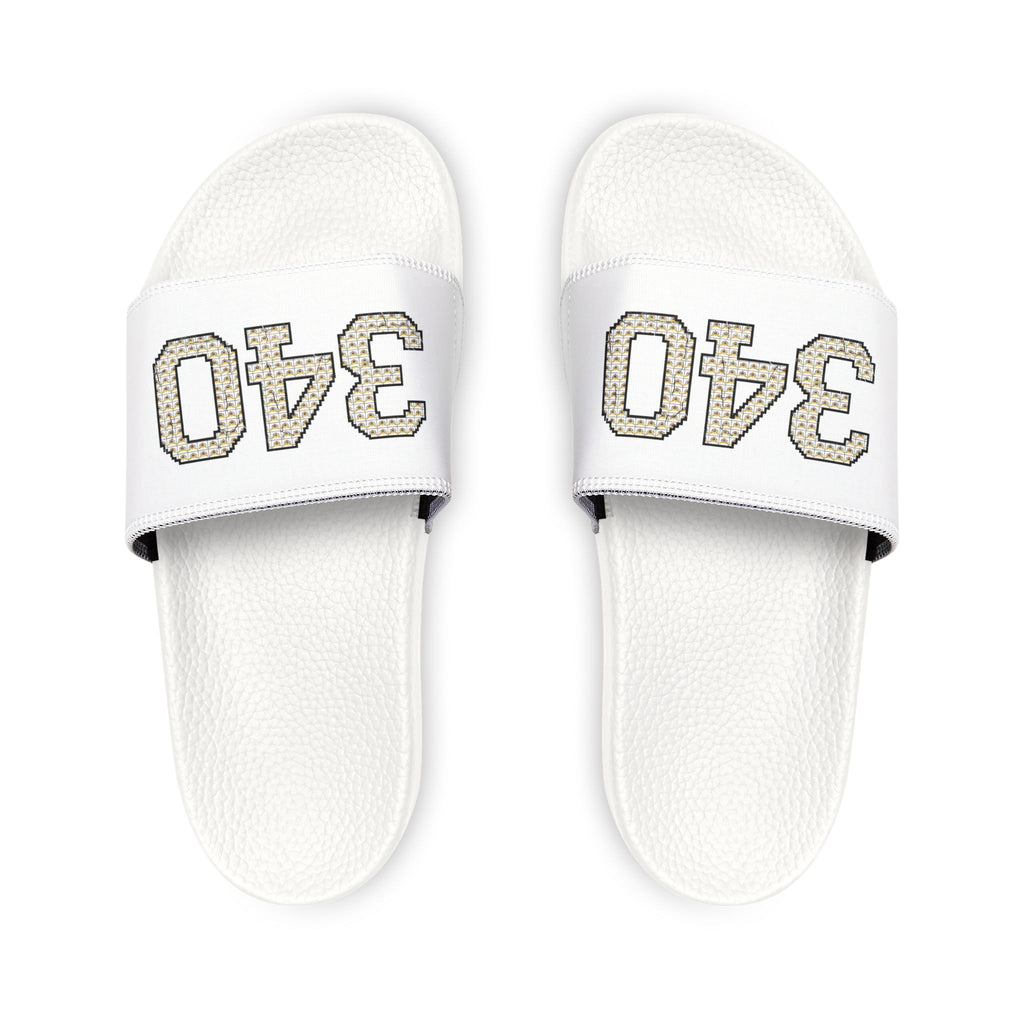 Men's Slide Sandals — White 340 Embroidered Pool Slides