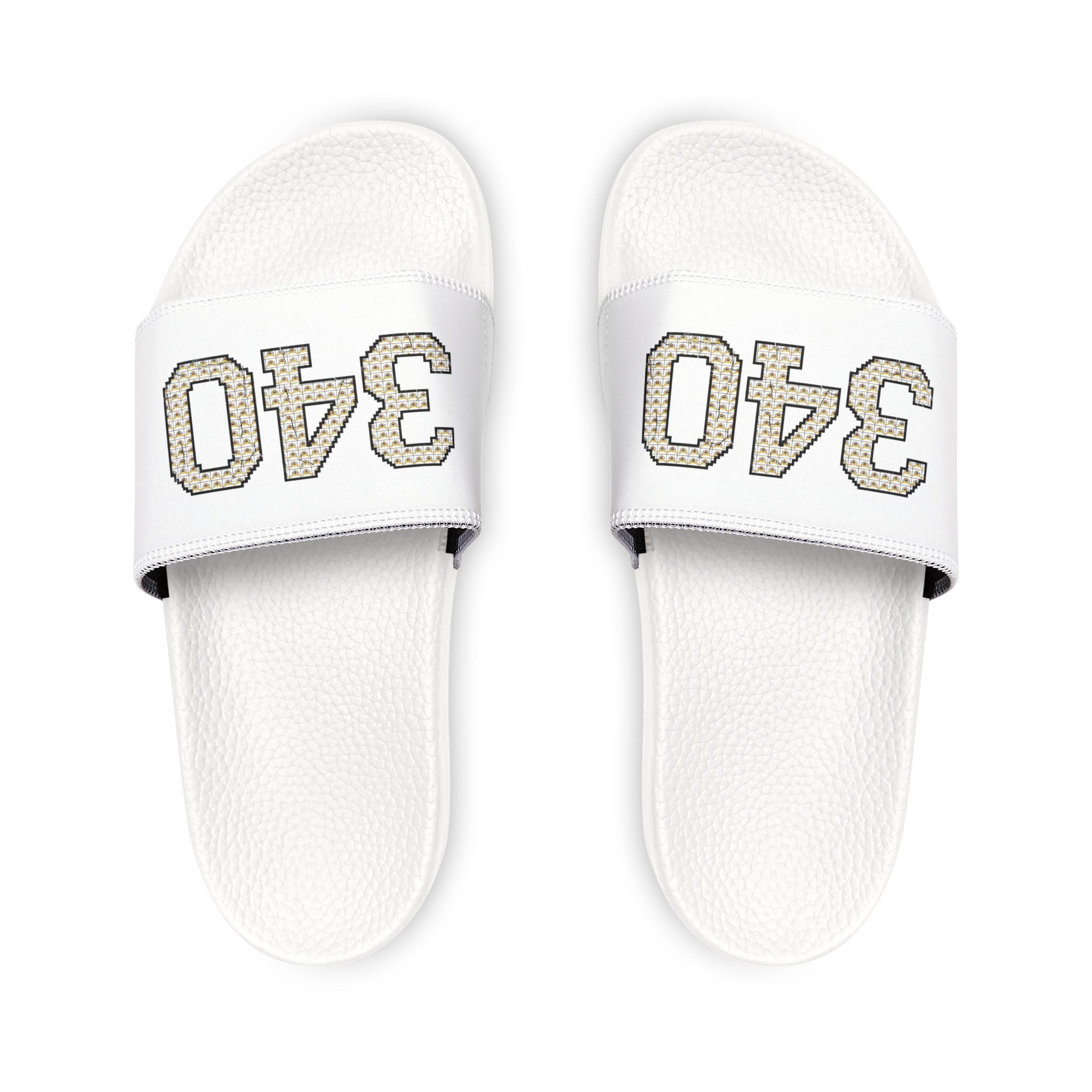 Men's Slide Sandals — White 340 Embroidered Pool Slides