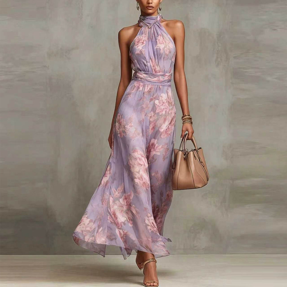 Women's Mesh Floral Print Bodycon Long Dress