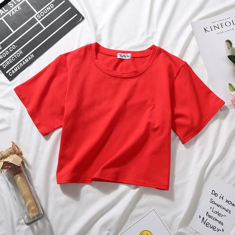 Women's High-Waist Solid Crop T-Shirt