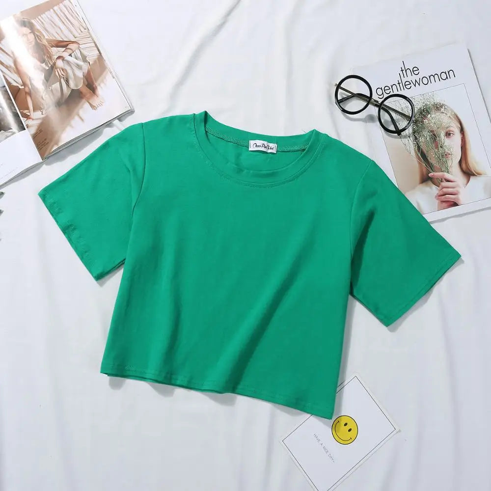 Women's High-Waist Solid Crop T-Shirt