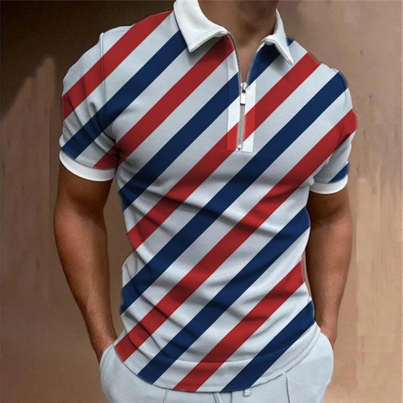 Summer Polyester Cotton Men's Casual Fashion Zipper Polo Shirts Zip up T Shirt Polo T-shirt Zipper