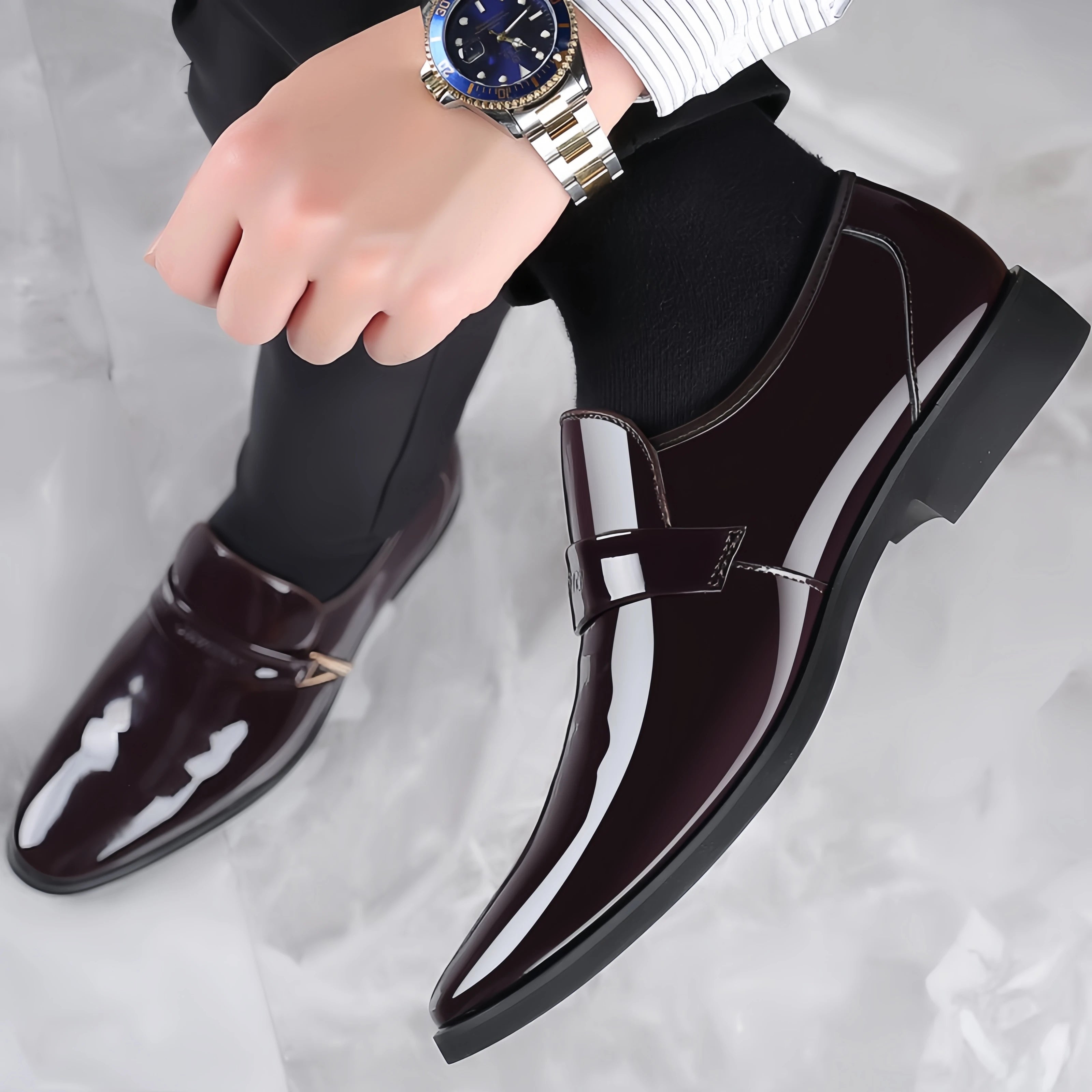 Men's Patent Leather Pointed-Toe Dress Shoes