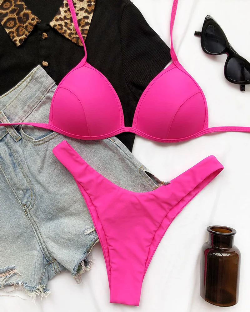 Women's Push-Up Halter Bra Cup Bikini Set