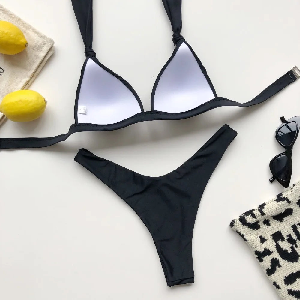 Women's Push-Up Halter Bra Cup Bikini Set