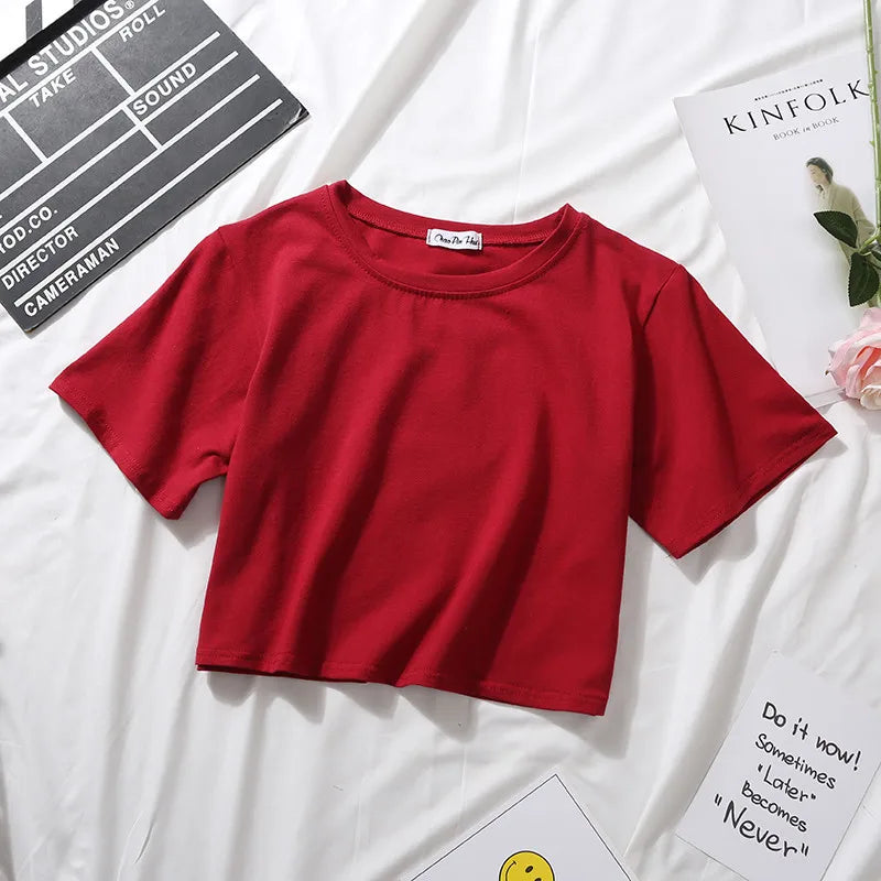 Women's High-Waist Solid Crop T-Shirt