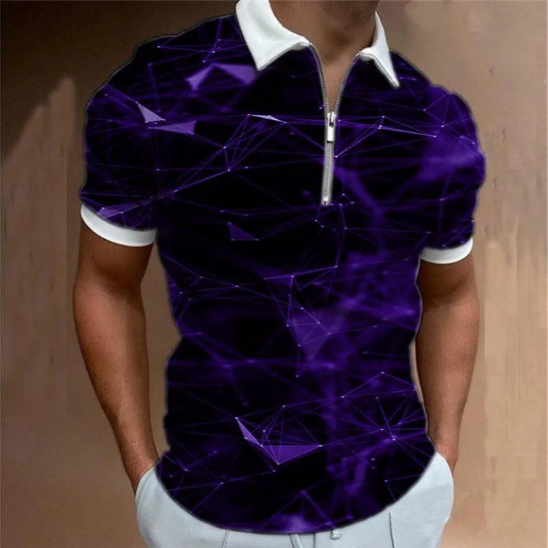 Summer Polyester Cotton Men's Casual Fashion Zipper Polo Shirts Zip up T Shirt Polo T-shirt Zipper