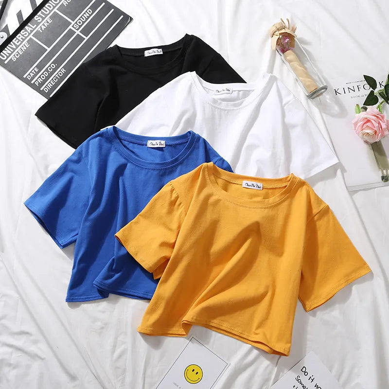 Women's High-Waist Solid Crop T-Shirt