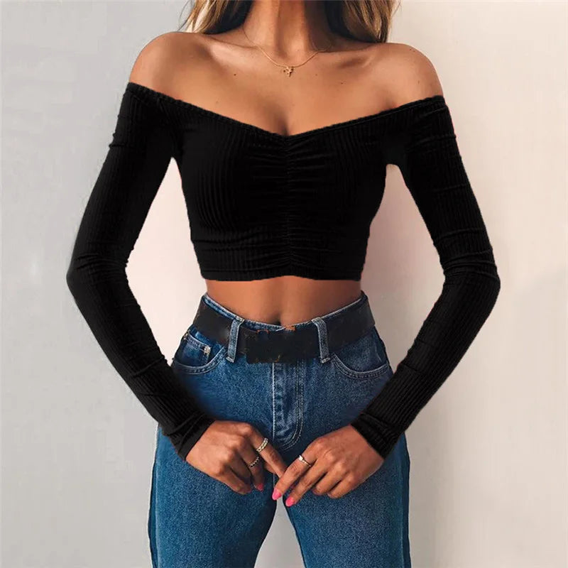 Women's Off-Shoulder Long-Sleeve Club Top