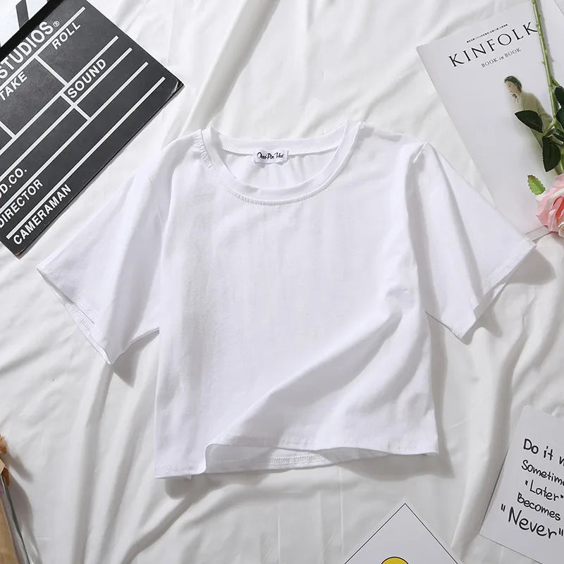 Women's High-Waist Solid Crop T-Shirt