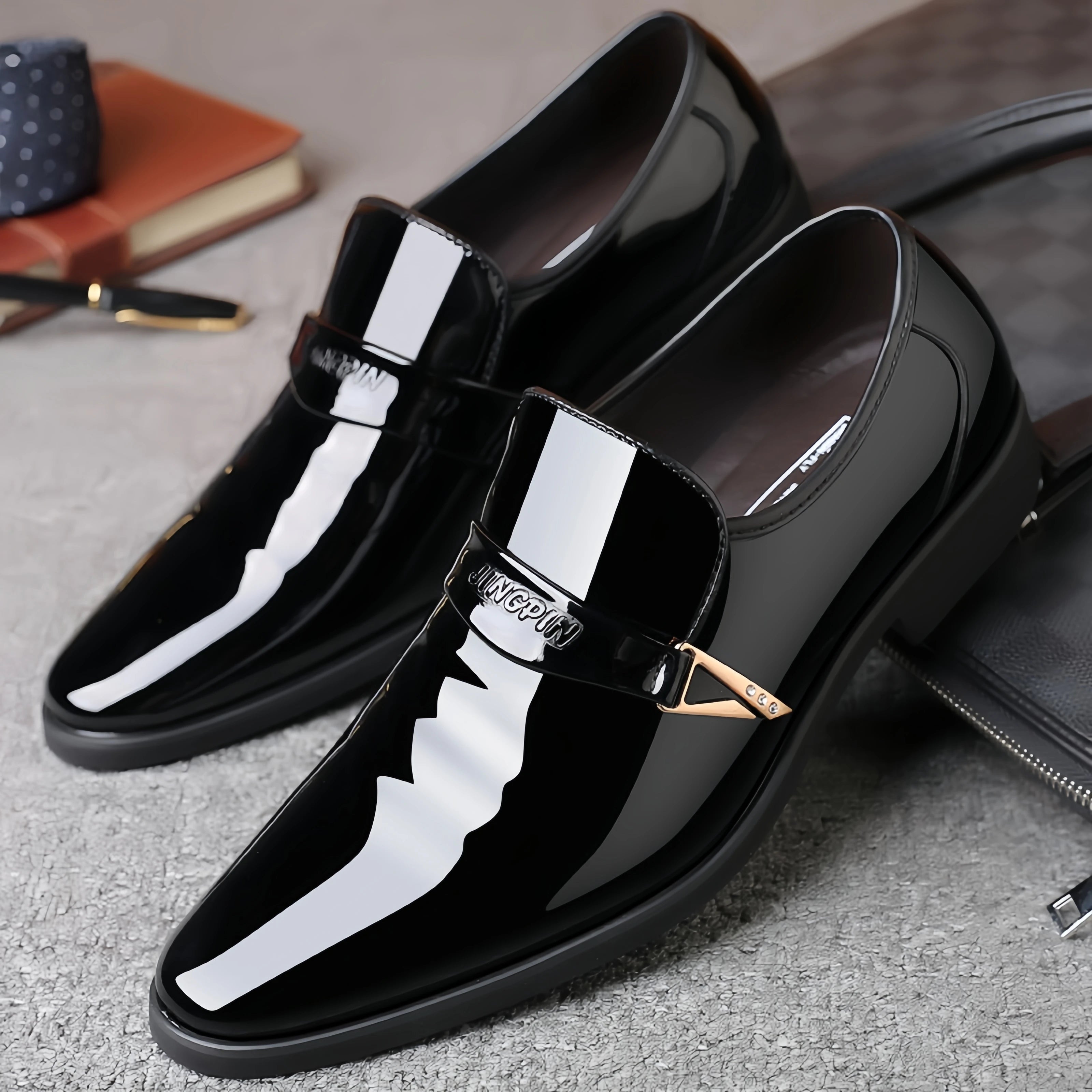 Men's Patent Leather Pointed-Toe Dress Shoes