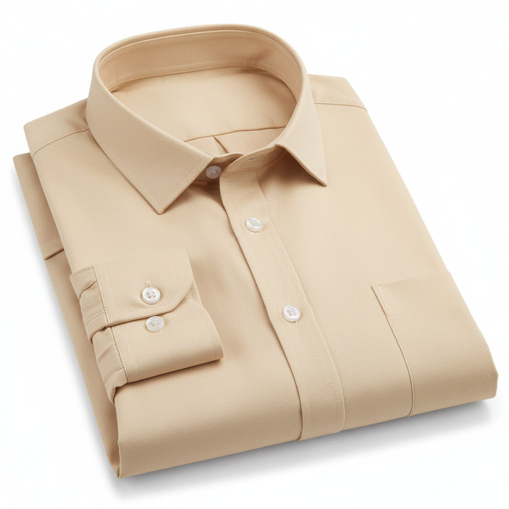 Champagne dress shirt with a collar on a white background
