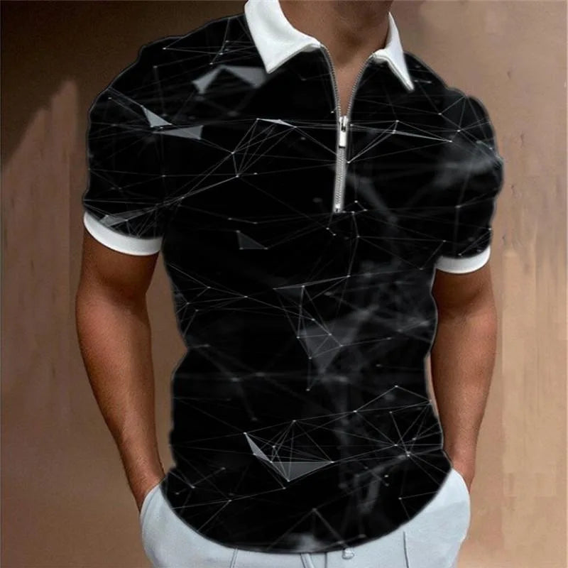 Summer Polyester Cotton Men's Casual Fashion Zipper Polo Shirts Zip up T Shirt Polo T-shirt Zipper