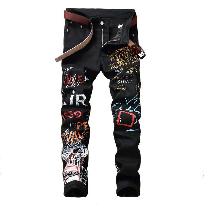 Men's Printed Slim Pencil Jeans