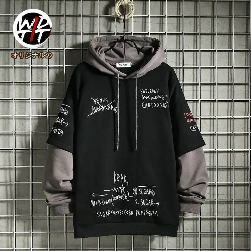 Men's Hip-Hop Print Fleece-Lined Hoodie