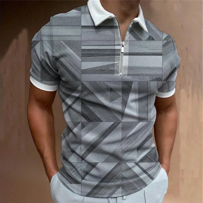 Summer Polyester Cotton Men's Casual Fashion Zipper Polo Shirts Zip up T Shirt Polo T-shirt Zipper