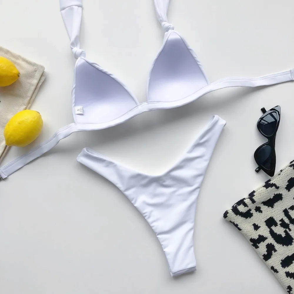Women's Push-Up Halter Bra Cup Bikini Set