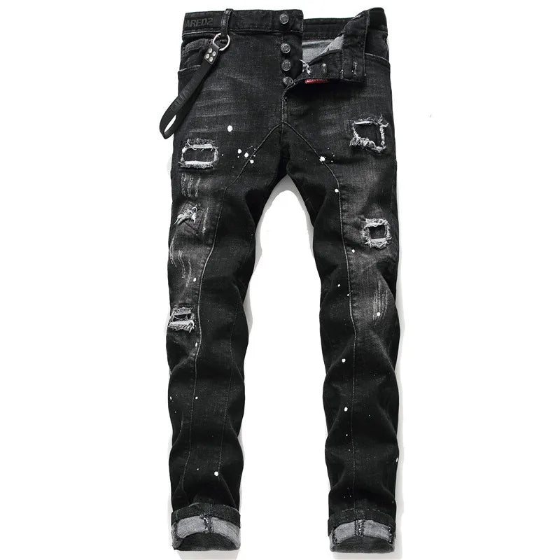 Men's Ripped Straight Jeans