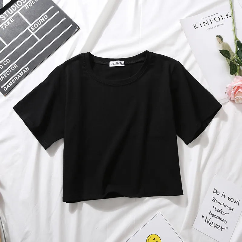 Women's High-Waist Solid Crop T-Shirt