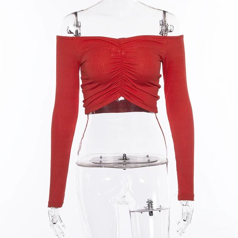 Women's Off-Shoulder Long-Sleeve Club Top