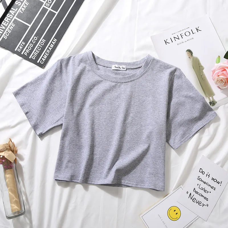 Women's High-Waist Solid Crop T-Shirt