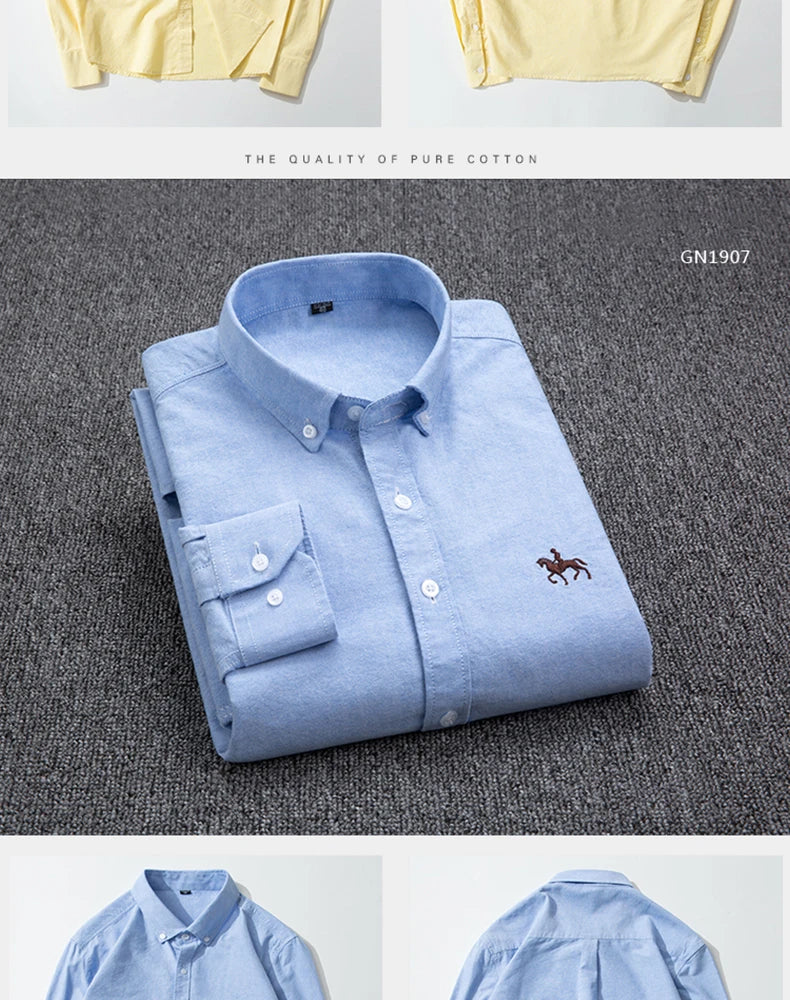 Men's Cotton Oxford Embroidery Dress Shirt