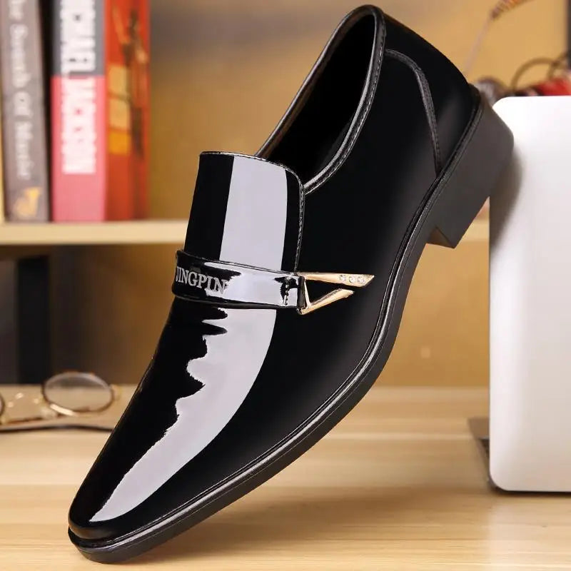 Men's Patent Leather Pointed-Toe Dress Shoes