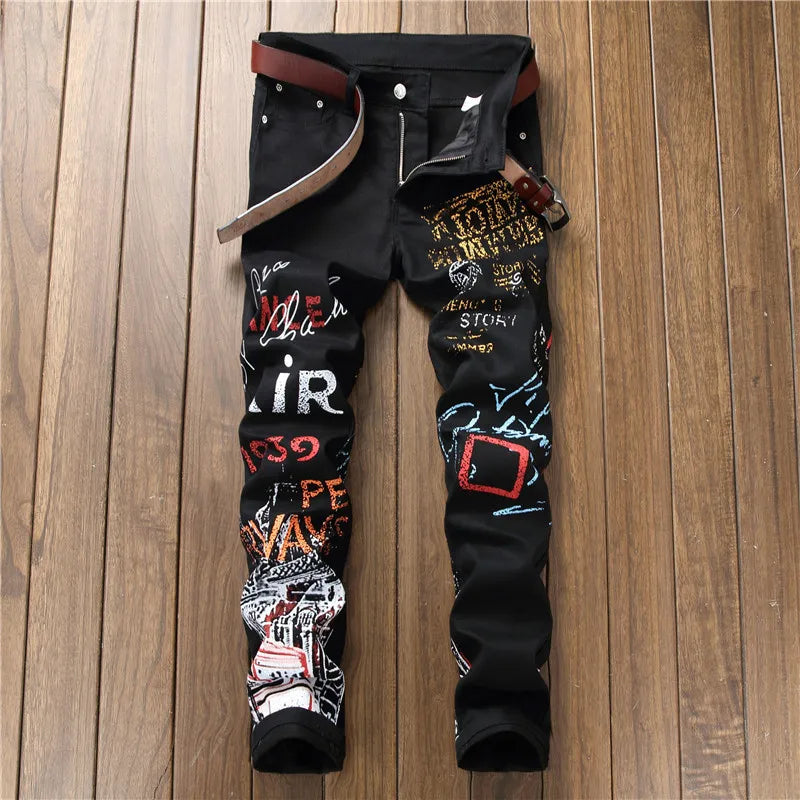 Men's Printed Slim Pencil Jeans