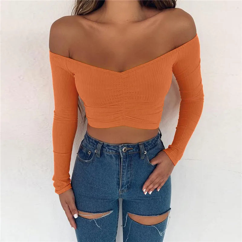 Women's Off-Shoulder Long-Sleeve Club Top