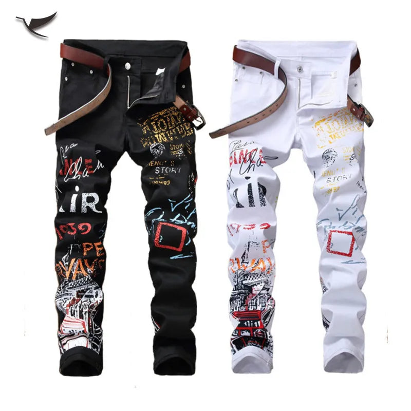 Men's Printed Slim Pencil Jeans