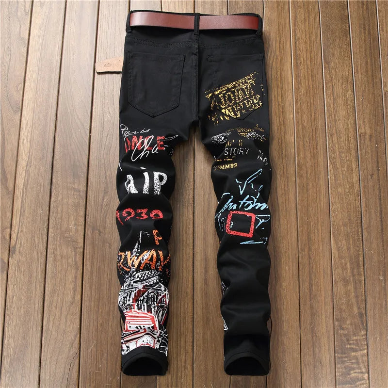 Men's Printed Slim Pencil Jeans