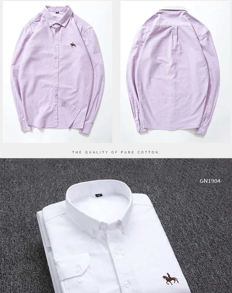 Men's Cotton Oxford Embroidery Dress Shirt