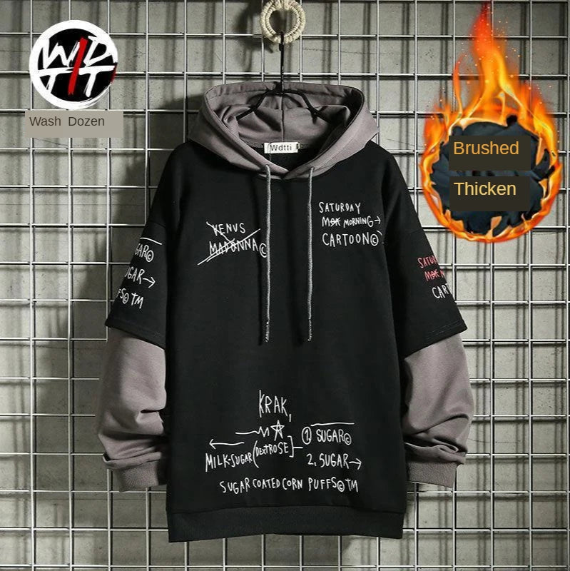 Men's Hip-Hop Print Fleece-Lined Hoodie