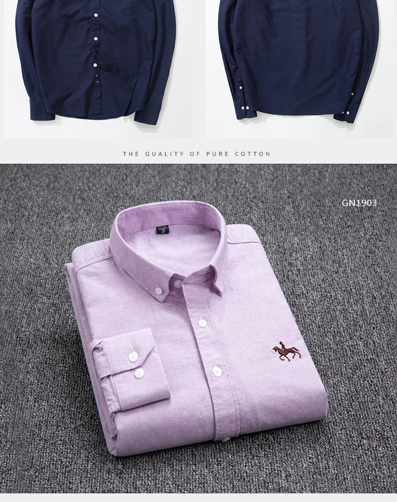 Men's Cotton Oxford Embroidery Dress Shirt
