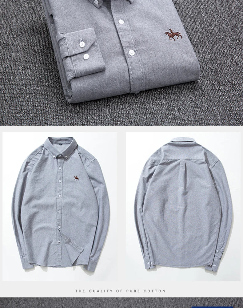 Men's Cotton Oxford Embroidery Dress Shirt
