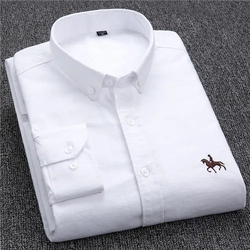 Men's Cotton Oxford Embroidery Dress Shirt