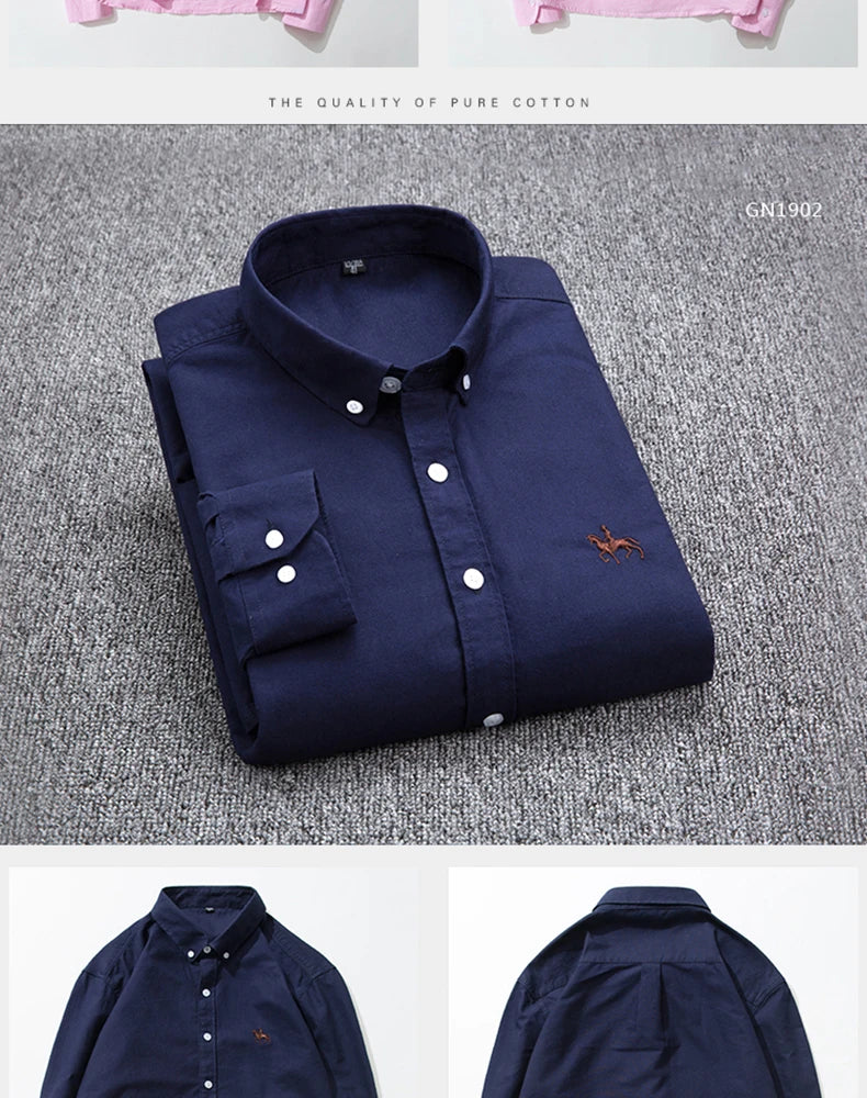 Men's Cotton Oxford Embroidery Dress Shirt