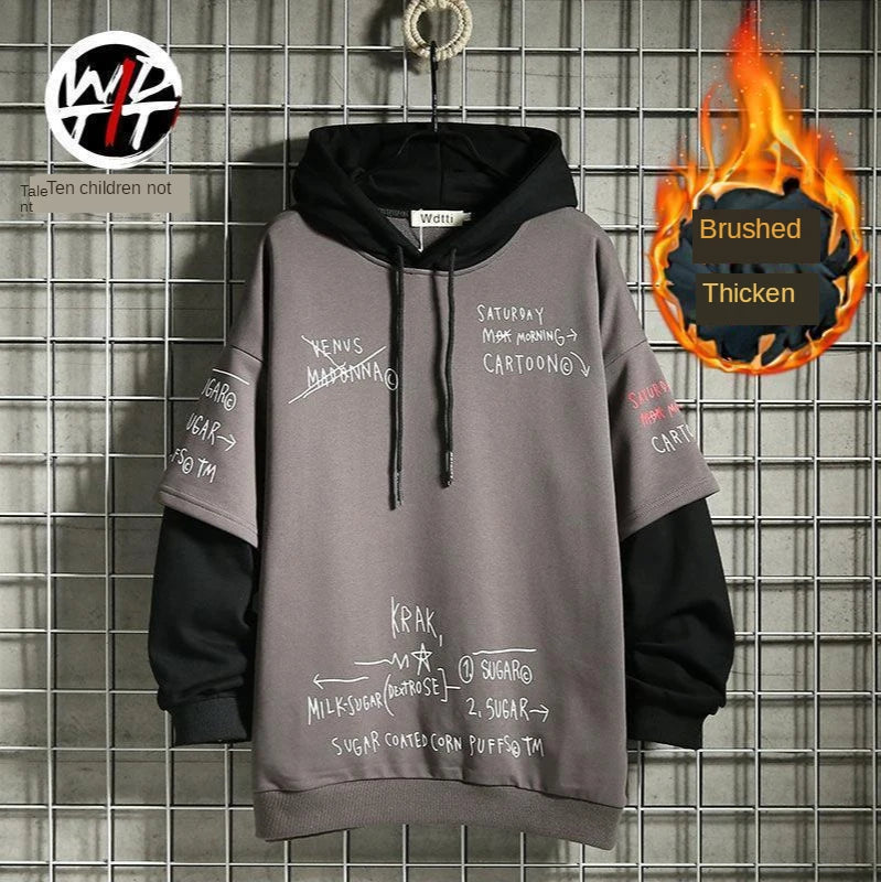 Men's Hip-Hop Print Fleece-Lined Hoodie