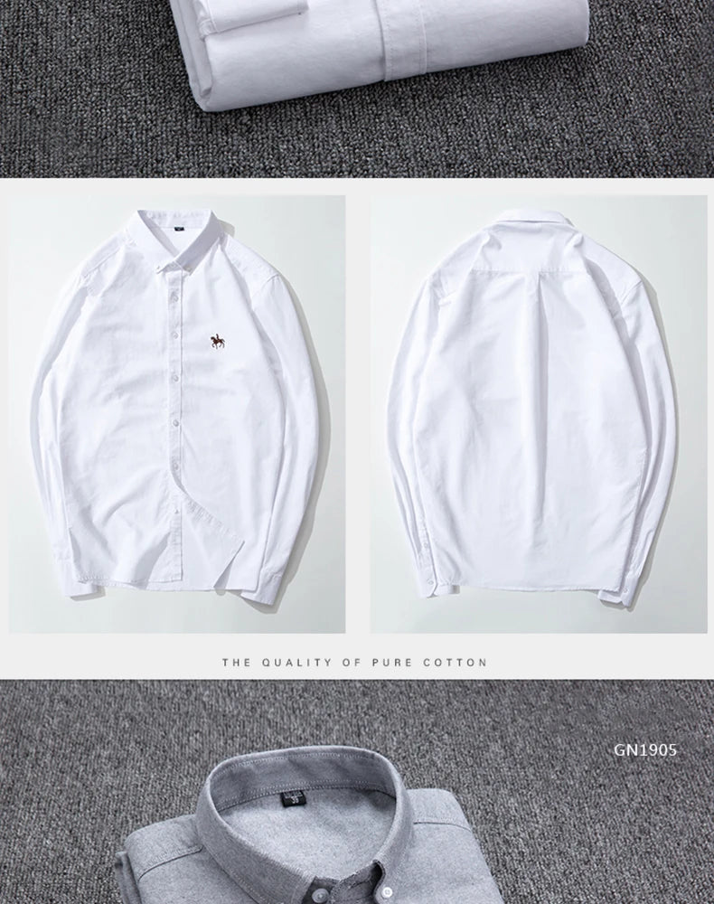 Men's Cotton Oxford Embroidery Dress Shirt