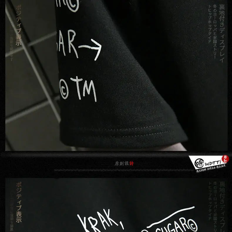 Men's Hip-Hop Print Fleece-Lined Hoodie