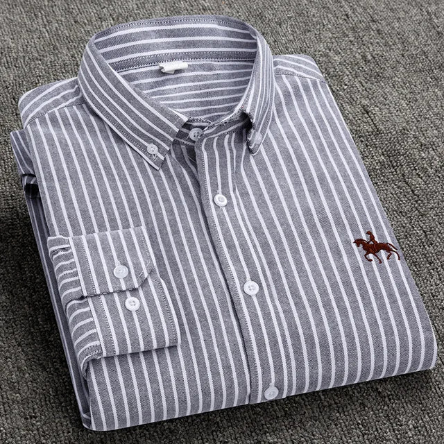 Men's Cotton Oxford Embroidery Dress Shirt