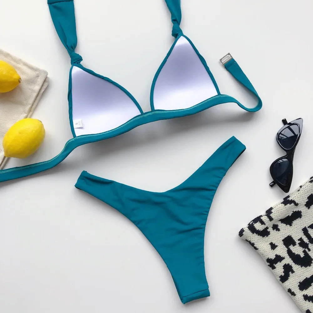 Women's Push-Up Halter Bra Cup Bikini Set