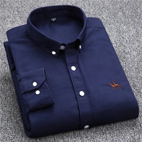 Men's Cotton Oxford Embroidery Dress Shirt