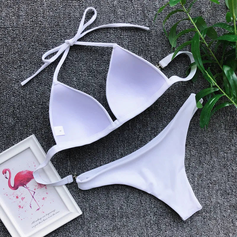 Women's Push-Up Halter Bra Cup Bikini Set